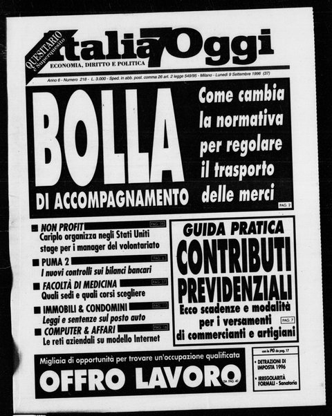 Italia oggi : quotidiano di economia finanza e politica